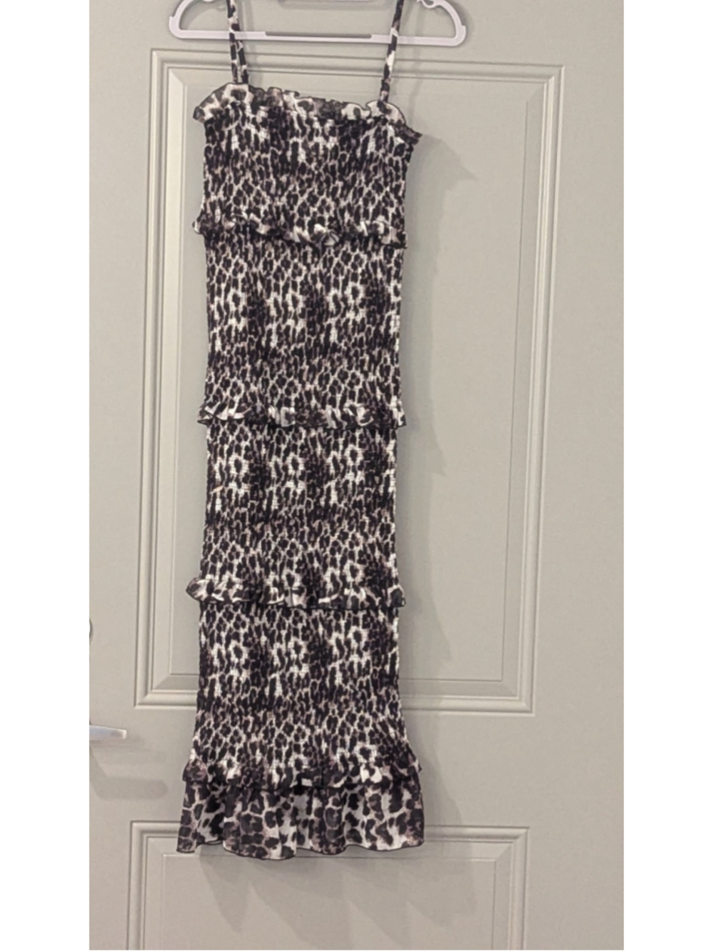 Women's Mable Leopard Print Shirred Maxi Dress S Black White
